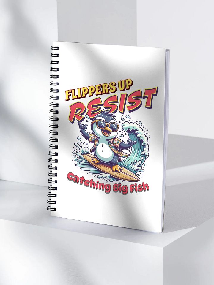 Flippers Up Resist Catching Big Fish Penguin Surfing Spiral Notebook product image (1)