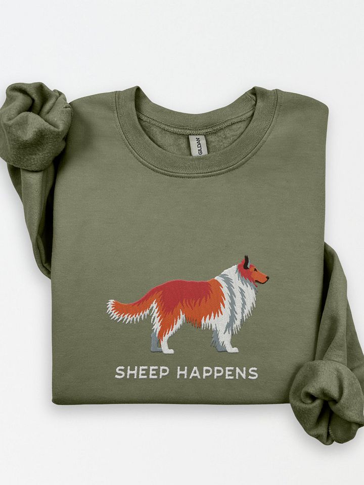 Sheep Happens Sweatshirt (Embroidered) of a Shetland Sheepdog(Red) product image (1)