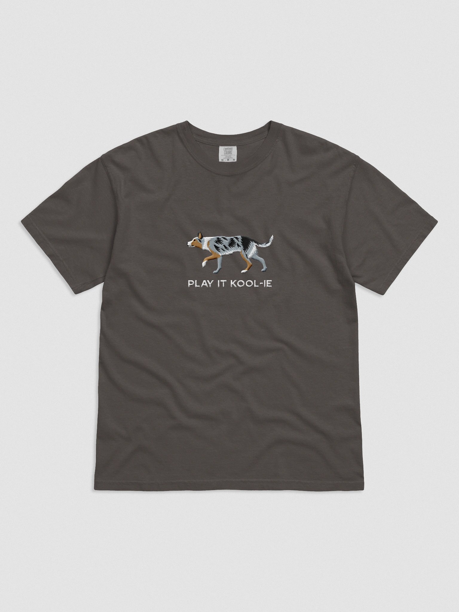 Play It Kool-ie T-Shirt(Embroidered) of an Australian Koolie(Blue Merle Tricolor) product image (4)