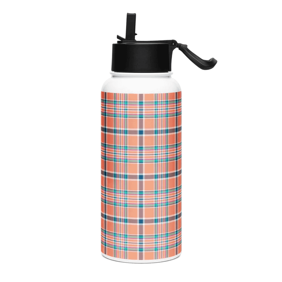 Orange Coral and Blue Plaid Water Bottle product image (2)
