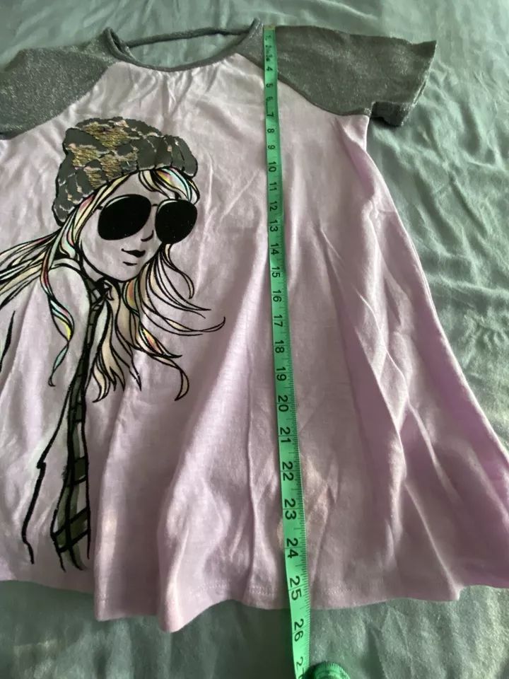 Justice Girls Shirt Sz18/20 sequin hat, glitter sleeves product image (4)