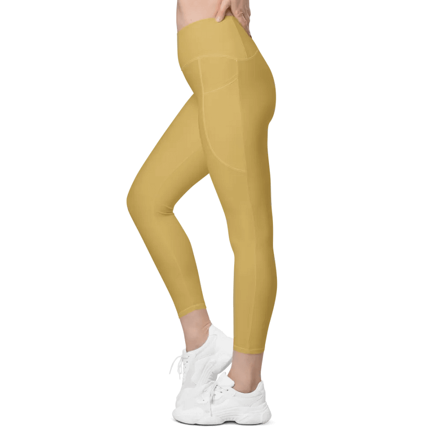 Plain Medium Dark Yellow Light Summer Women's High Waisted Premium Crossover Leggings with Pockets by Treasure Pie product image (11)