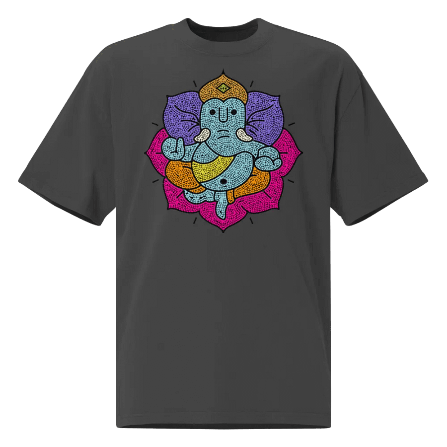 Ganesha Mosaic Lotus - Vibrant Spiritual Art Oversized Tee product image (1)