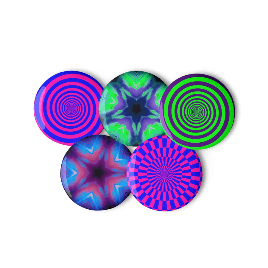 Psychedelic Seashore Circus Spirals Pin Button Set, Twisted Sea Witch Star Accessories product image (10)