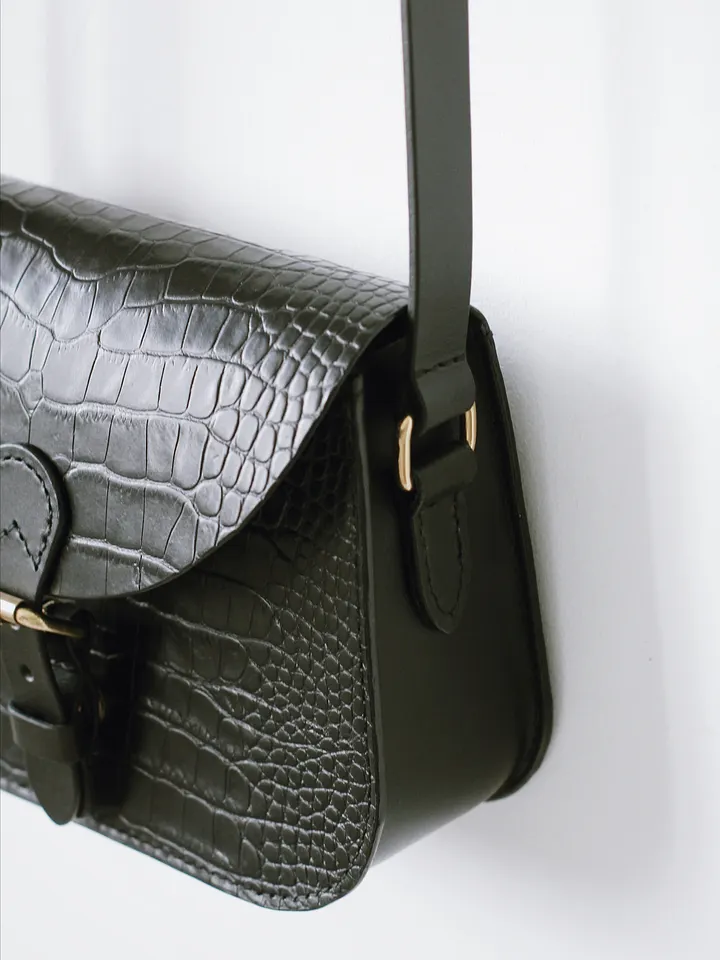 Black Croc Embossed Leather Saddle Bag – Small product image (2)