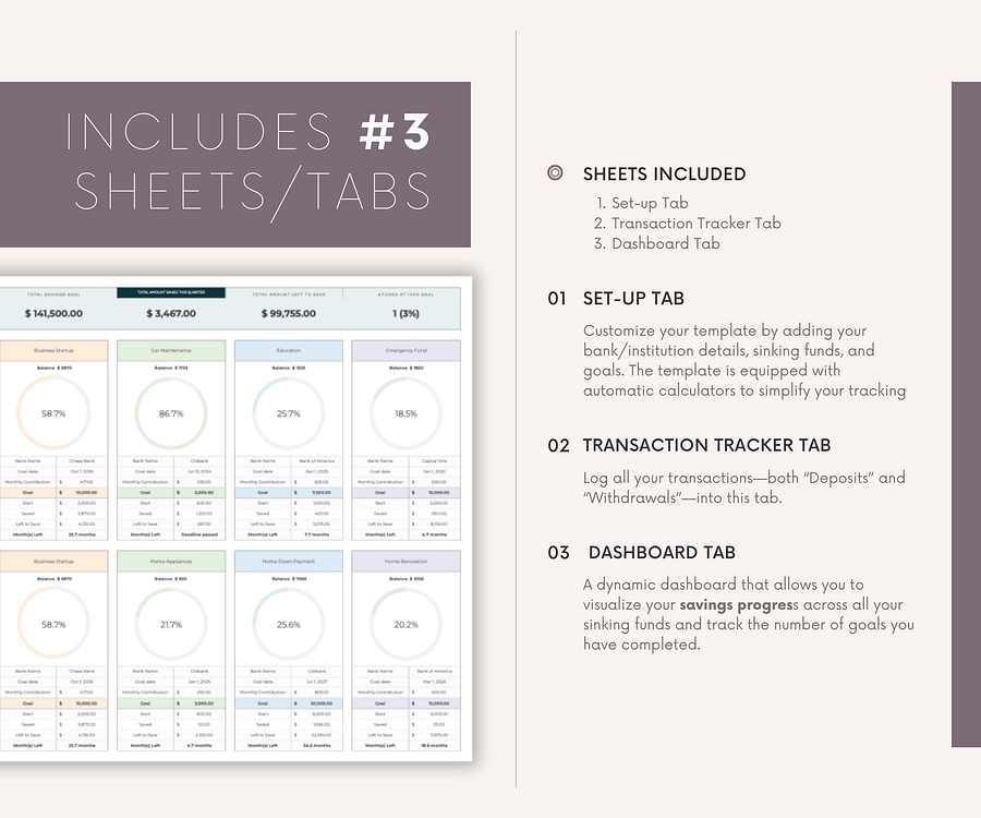 Sinking Funds Tracker Spreadsheet, Google Sheets Savings Tracker, product image (2)