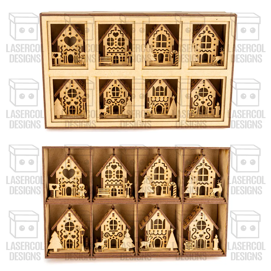 Christmas Houses Ornaments Boxes Set 2 (8 Houses Styles) - Laser Cut Files product image (9)