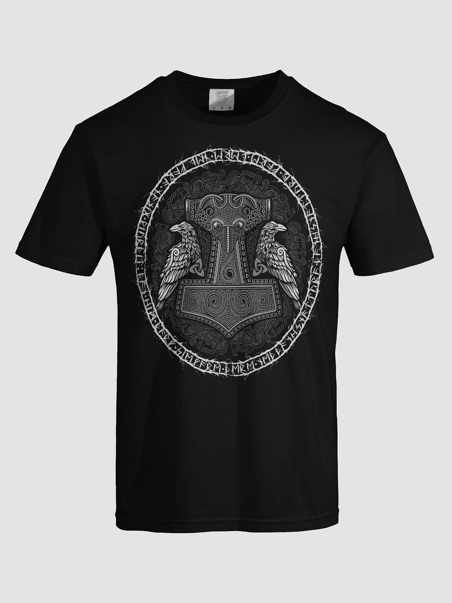 Viking Mjölnir T-Shirt with Huginn and Muninn – Norse Mythology Odin's Hammer Design product image (5)