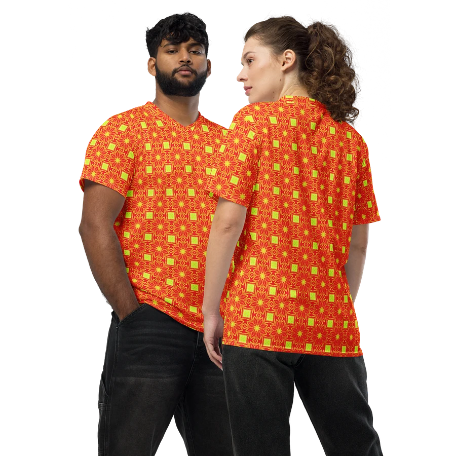 Abstract Orange Repeating Flower Unisex V Neck Sports Jersey product image (1)