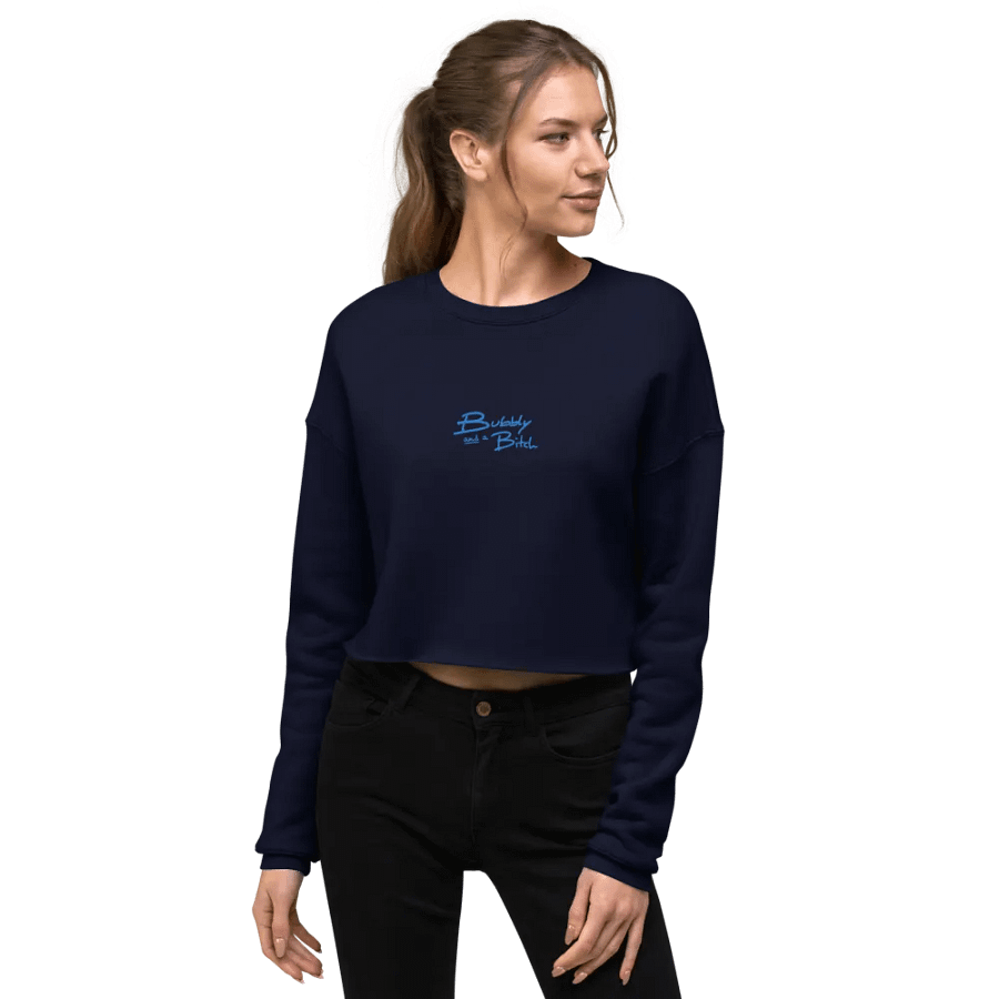 Bubbly and a B*tch (aqua thread) embroidered fleece crop crew product image (8)