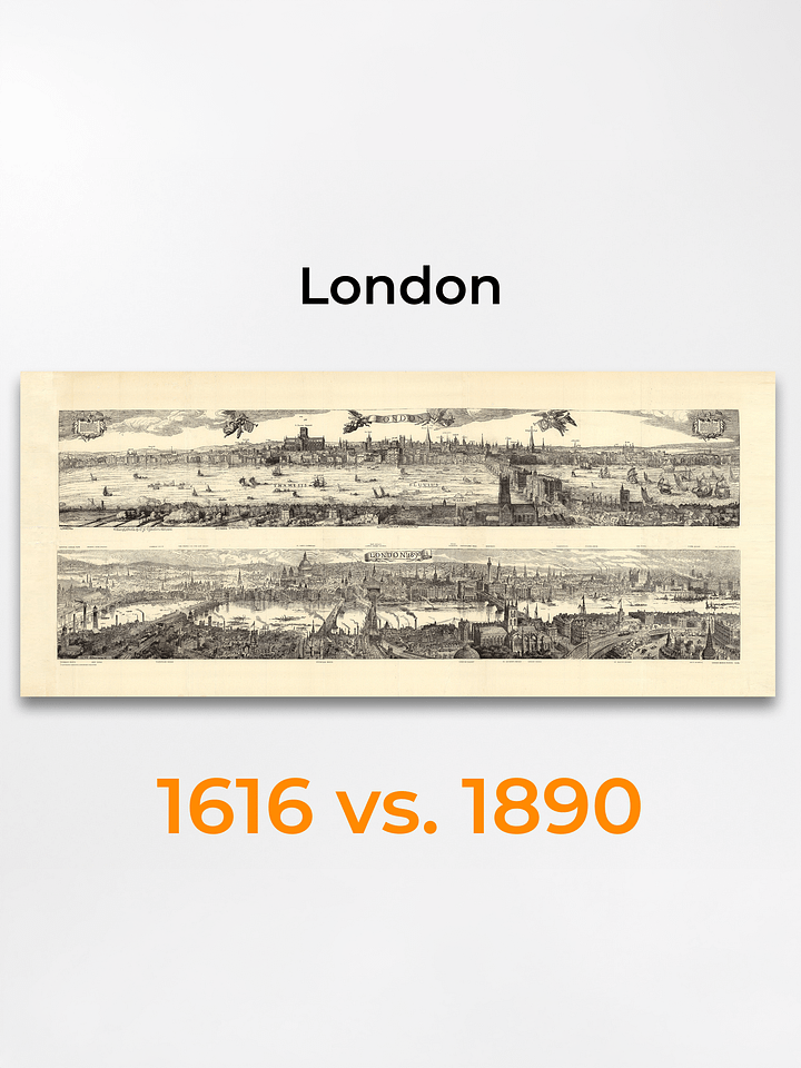 London Cityscape Canvas Print – Hand-Drawn Panorama from 1616 & 1890 product image (1)