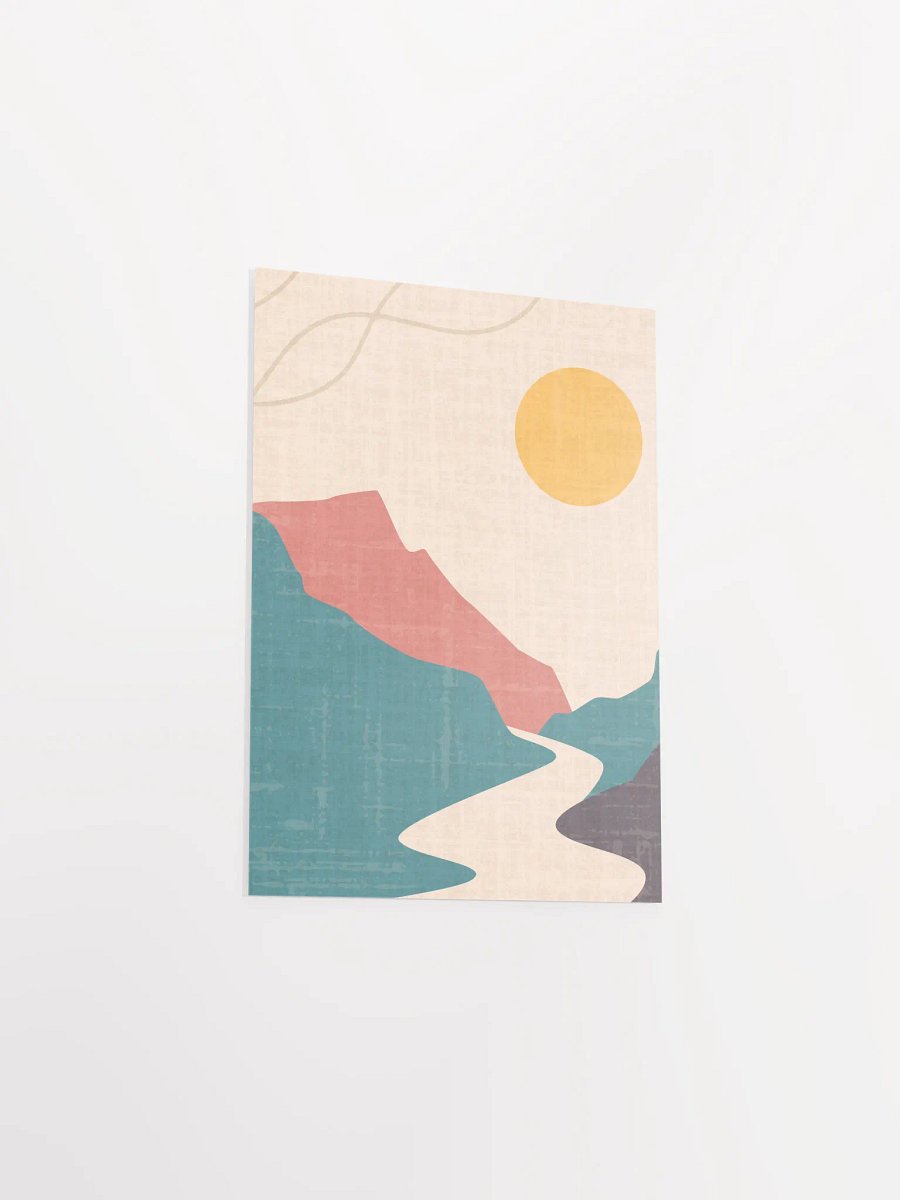 Calming Minimalist Boho Wall Art – Sunset, Hills & Flowing River Print | Modern Neutral Aesthetic Home Decor product image (28)