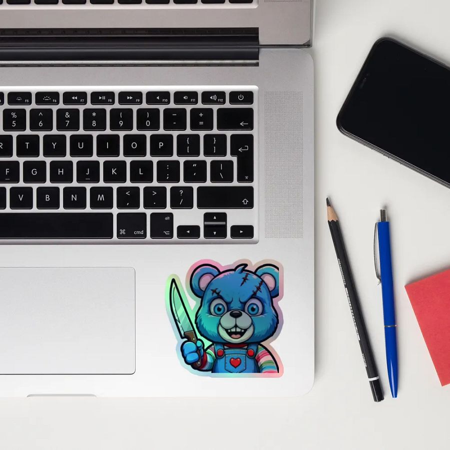 Menacing Blue Bear Holographic Sticker Sheet product image (12)