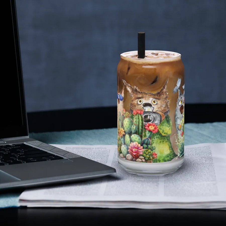 Desert Bloom: A Tale of Resilience Glass Can | 16 oz Friendship Blossoms Drinkware product image (3)