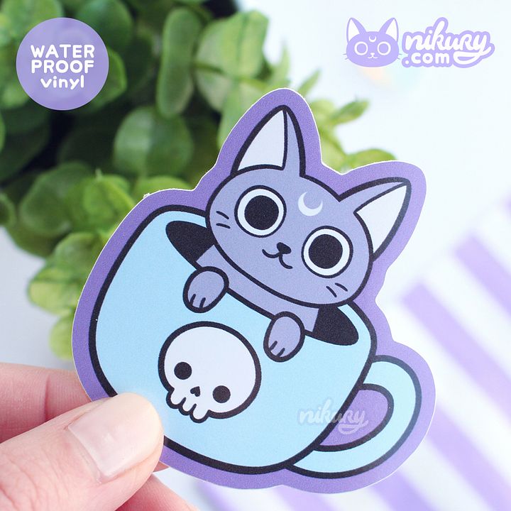Black Meowgic | Mug Cat Vinyl Sticker product image (1)