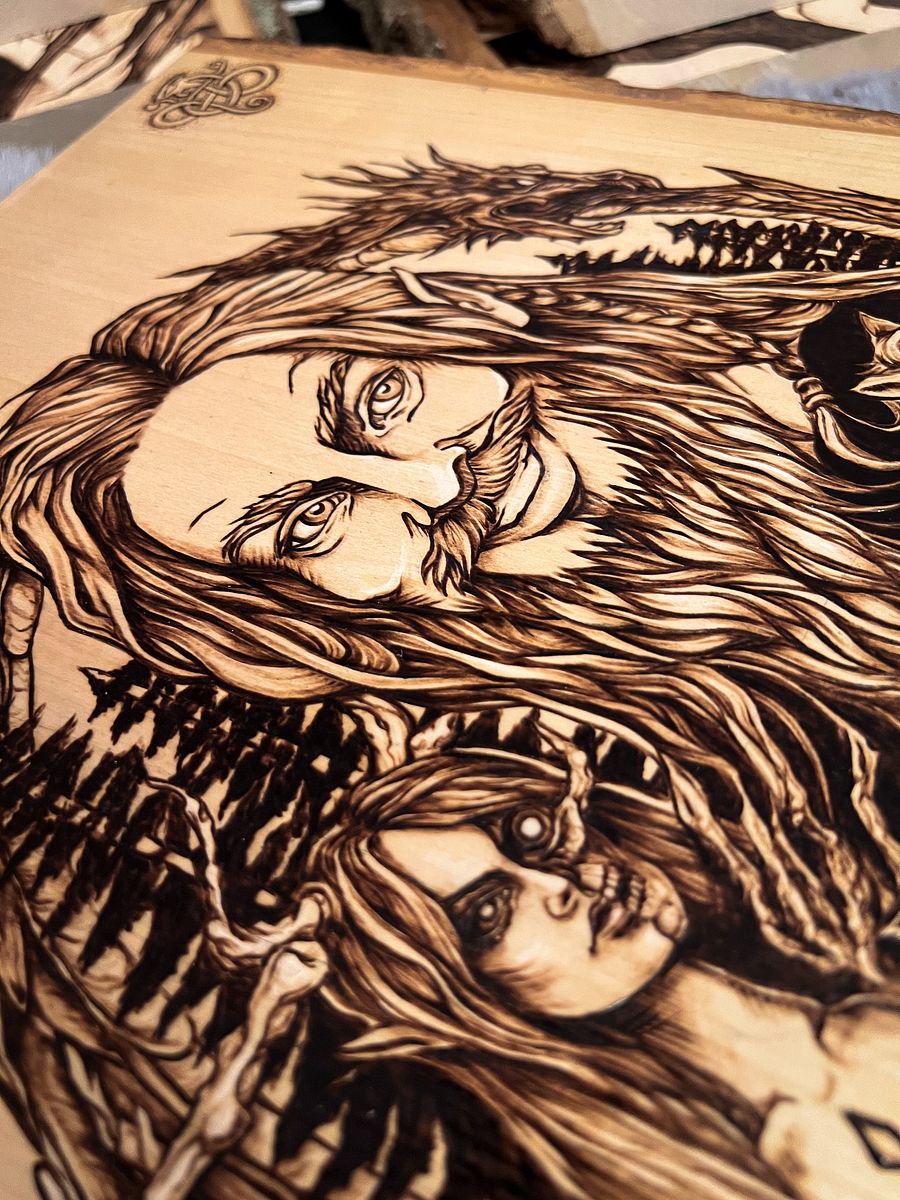 Loki and his children - pyrography on basswood / linden product image (2)