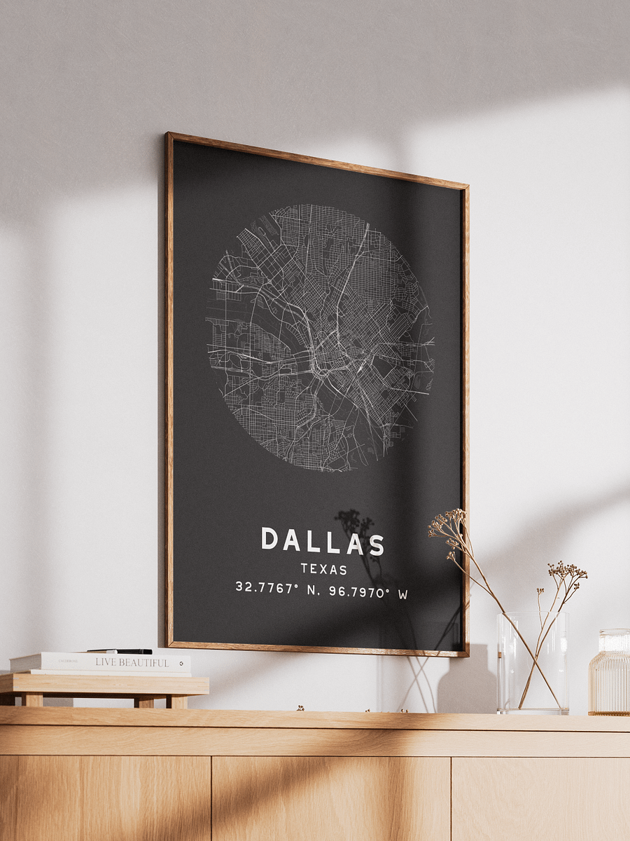 Dallas Street Map Poster – Black Minimalist Circular City Art product image (2)