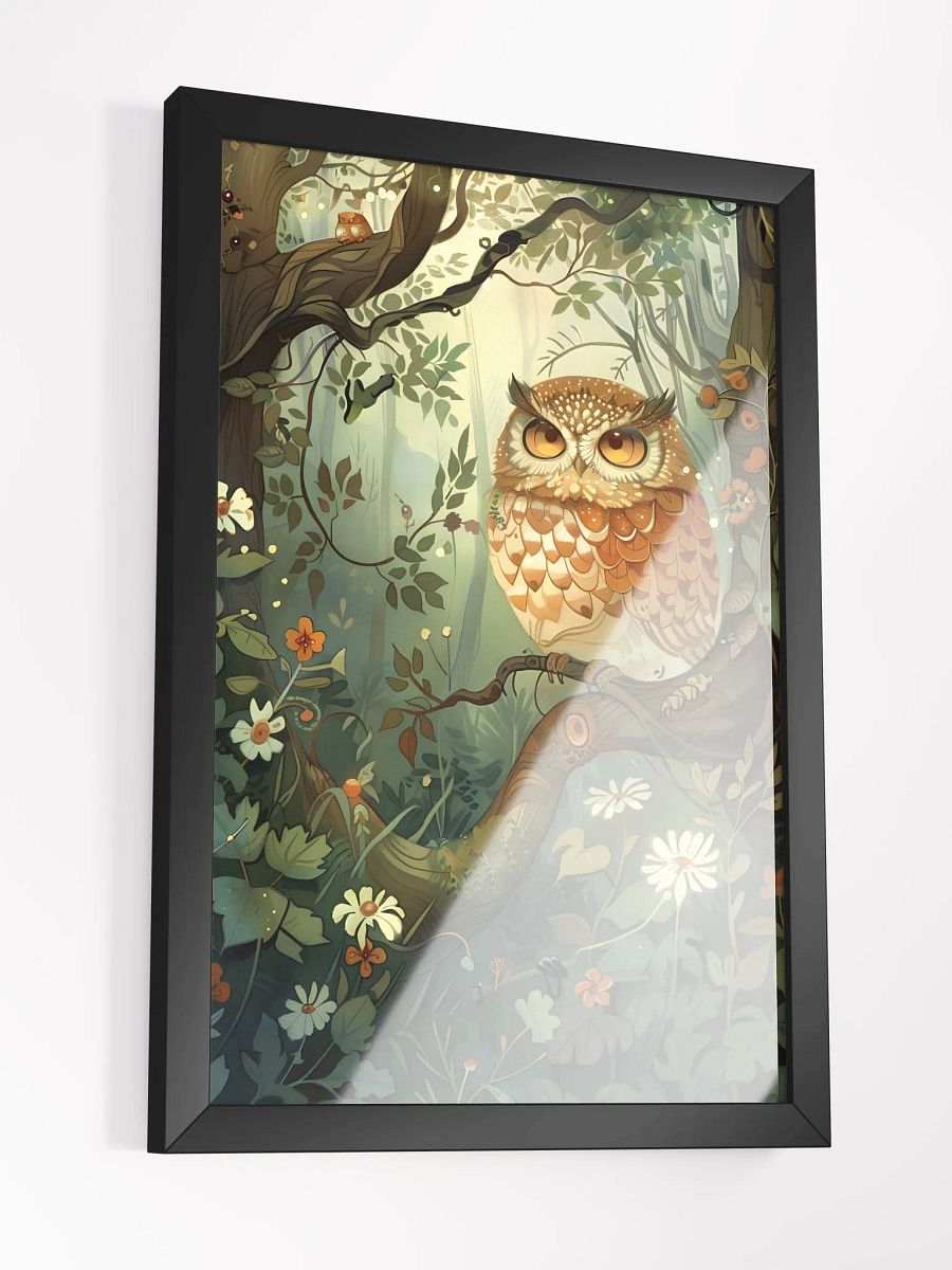 Whimsical owl perched in enchanted forest scenery. product image (3)