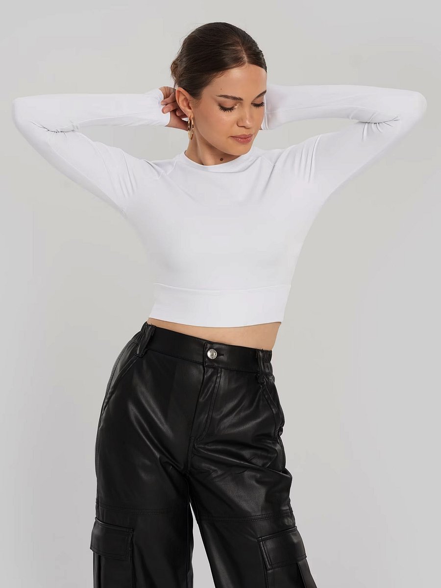 Polka Dot Illusion Vintage Retro Long Sleeve Crop Top product image (11)