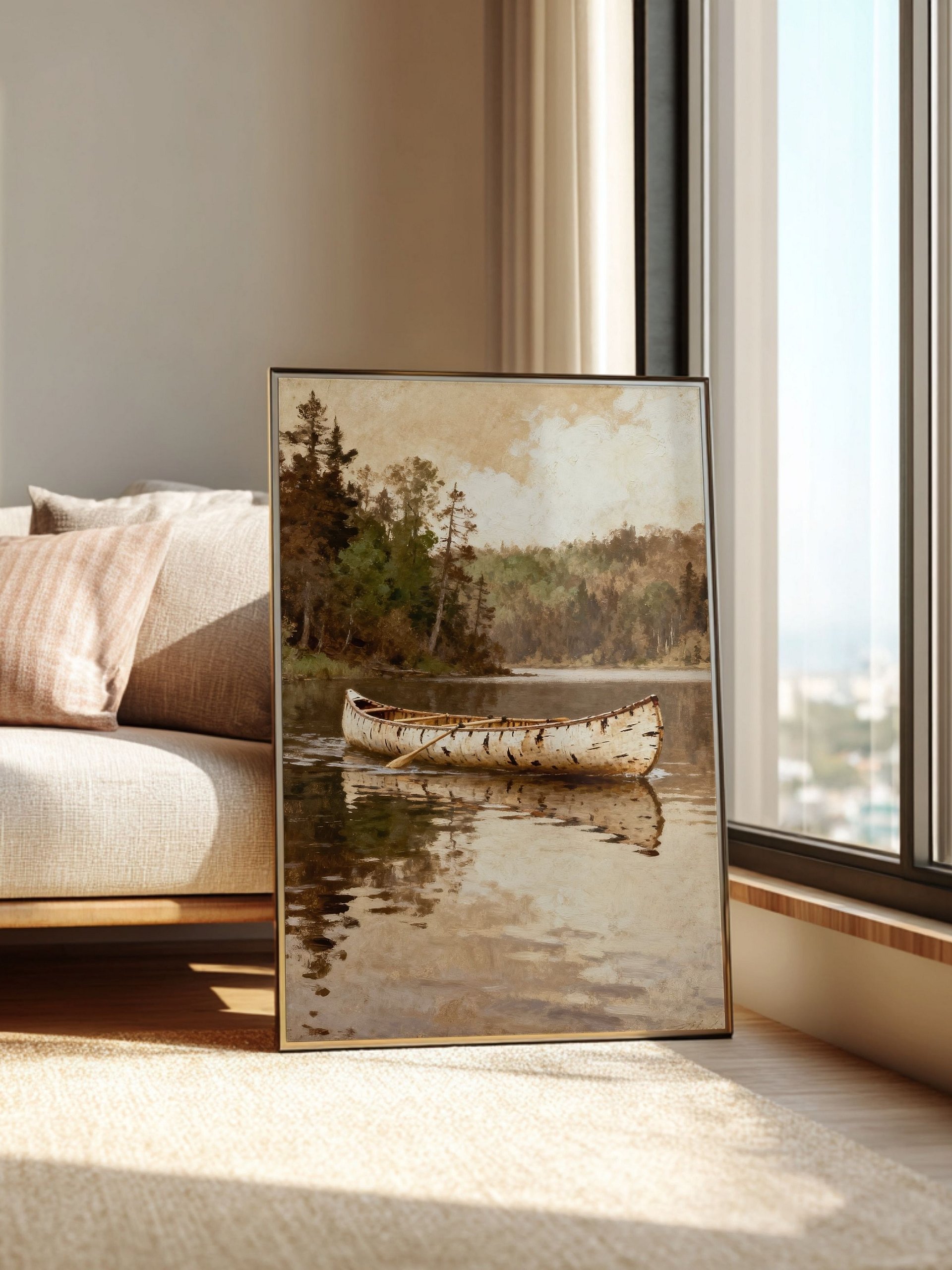 Canoes on the River Wall Art Printable | Native Inspired Digital Download | Reflective Water & Forest Landscape | 5 Sizes + PDF product image (9)