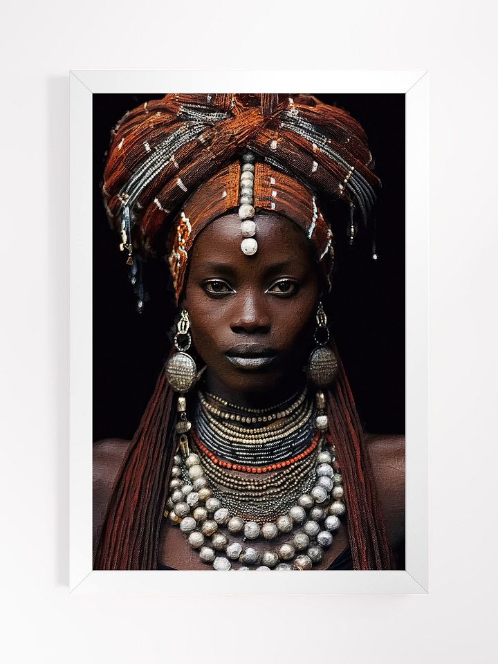 African Woman in Traditional Head Dress, Bronze & Silver Jewelry Poster Print, Framed product image (1)
