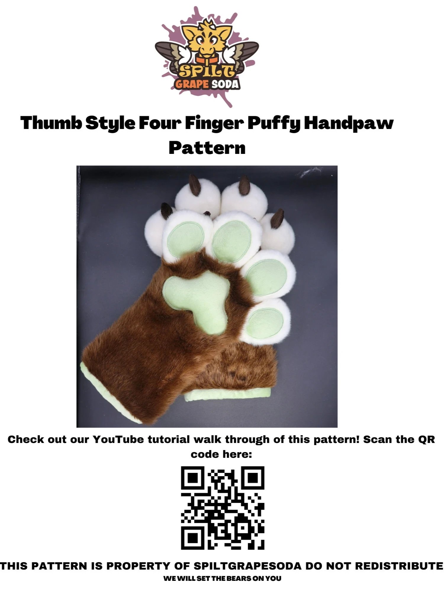 Four Finger Thumb Style Puffy Hand Paw Pattern [PDF DOWNLOAD] product image (2)