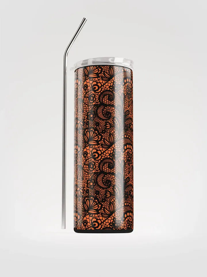 Vibrant Lace-Inspired Stainless Steel Tumbler | Orange & Black Design product image (1)