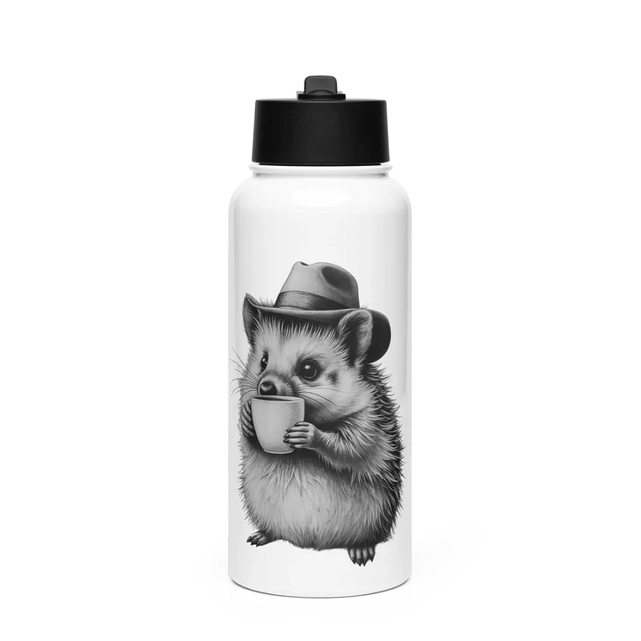 Charming Hedgehog in Fedora Sipping Coffee - Realistic Animal Art Print product image (1)