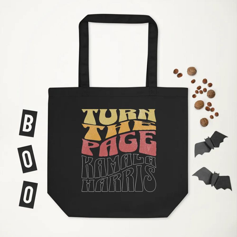 Turn The Page Kamala Harris Retro Groovy Design, Inspirational Message Tote Bag Vintage Style, product image (5)