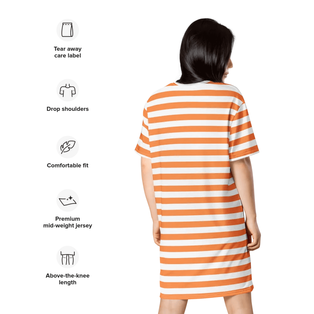 Hibiscus Kiss Orange Stripped Summer T-Shirt Dress product image (2)