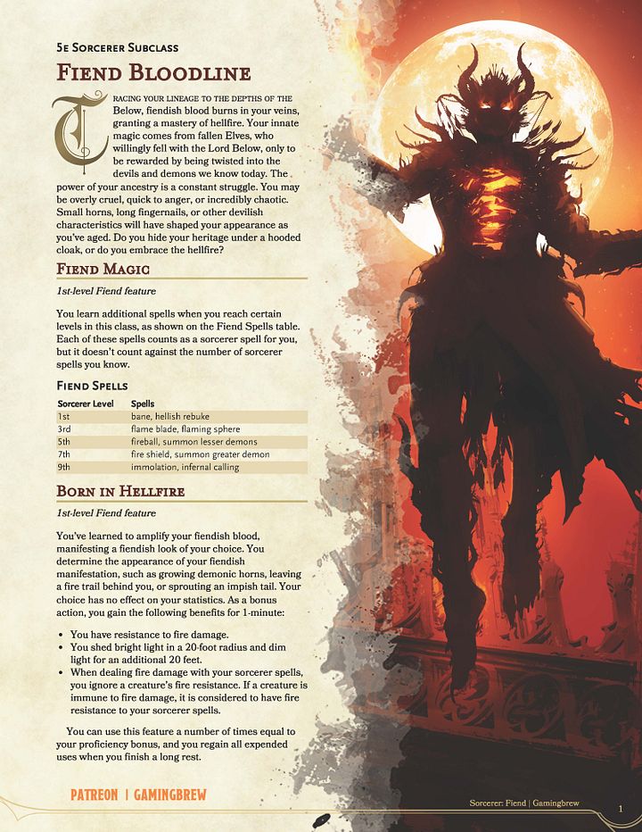 Fiend Bloodline | 5E Sorcerer Subclass product image (2)
