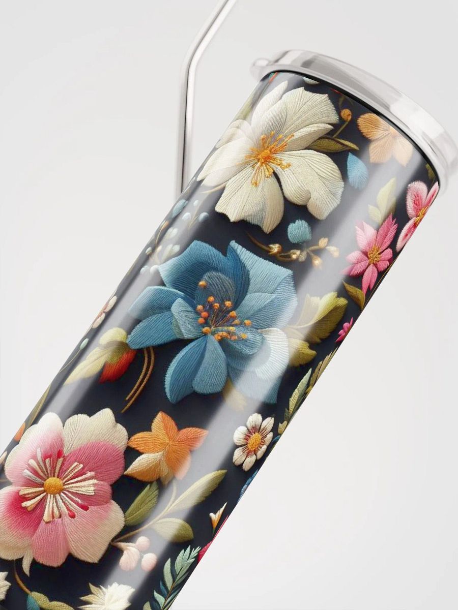Bright Floral Embroidered Stainless Steel Tumbler - Vibrant Sipping Joy product image (5)