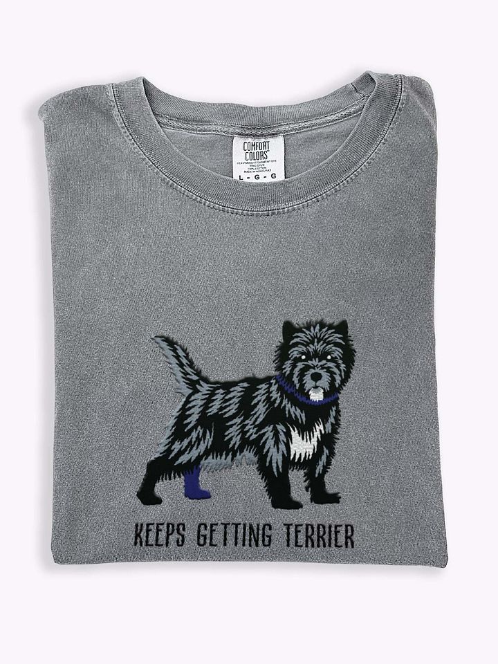 Keeps Getting Terrier T-Shirt(Embroidered) of a Cairn Terrier(Black Brindle) product image (1)