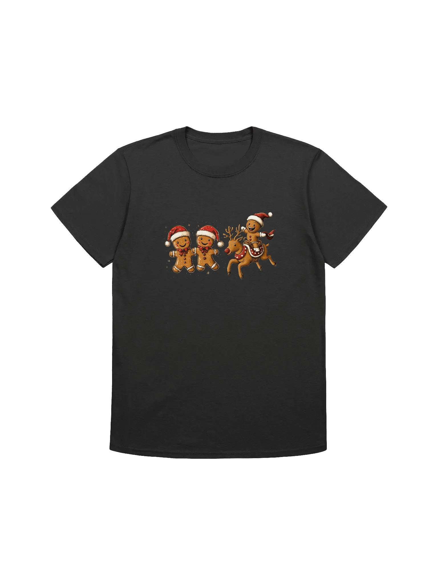 Playful Gingerbread Men and Reindeer Unisex Christmas T-Shirt product image (1)