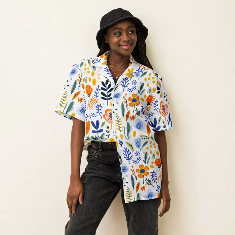 Retro Flowers Blue Hawaiian Shirt product image (6)