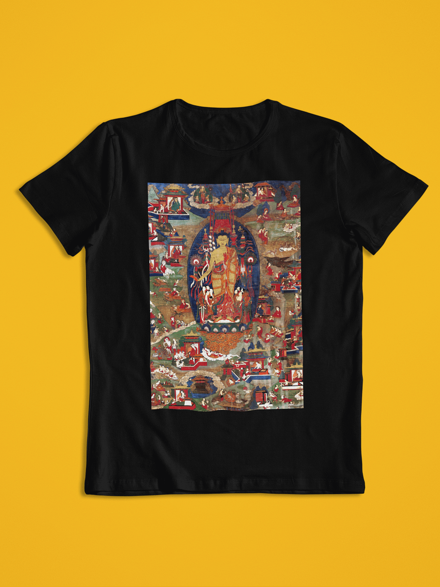 Buddha Shakyamuni and His Previous Lives Traditional Buddhist Thangka Art Unisex T-Shirt product image (1)