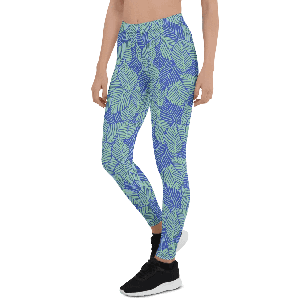 Leggings in light green and blue leafy designs for those who like natures inpired product image (6)