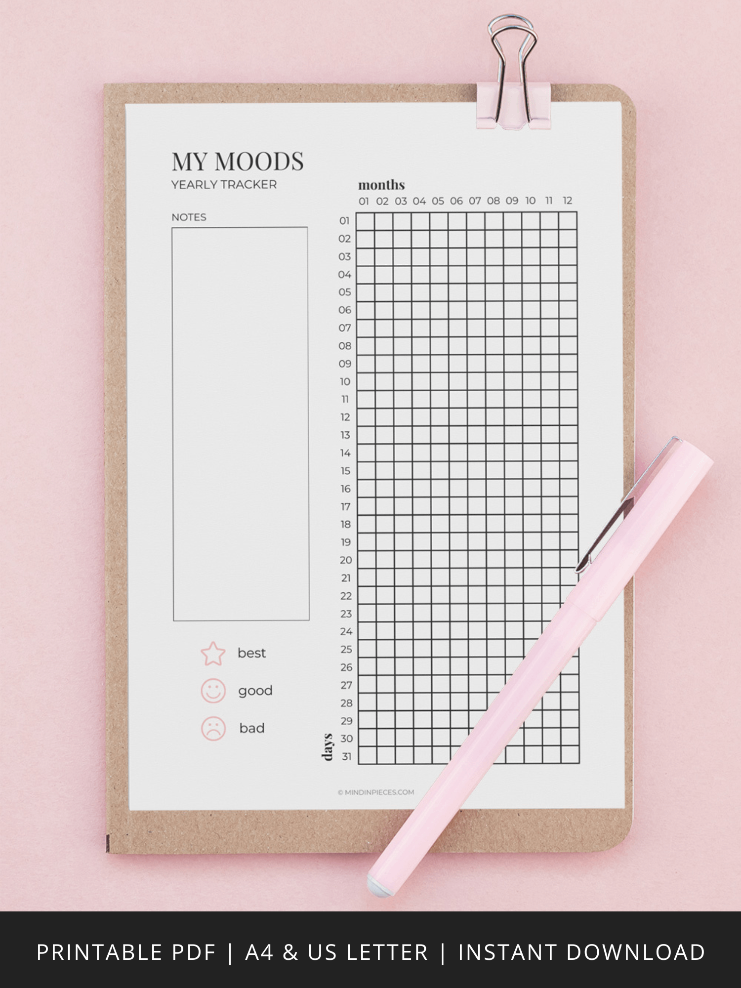 Yearly Mood Tracker Printable Digital Download product image (1)