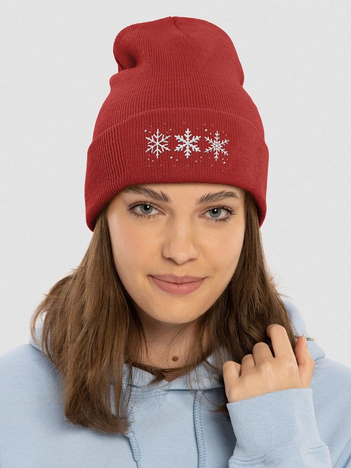 White Snowflakes Embroidered Cuffed Beanie product image (2)