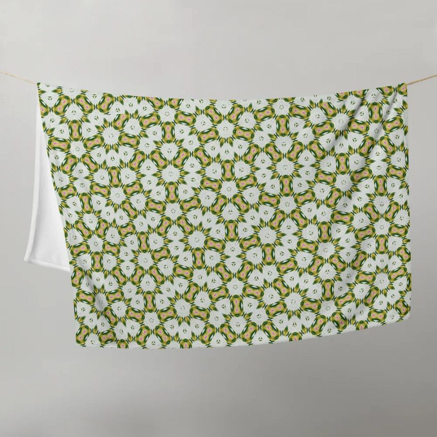 Yellow White Green & Pink Geometric Floral Throw Blanket product image (11)