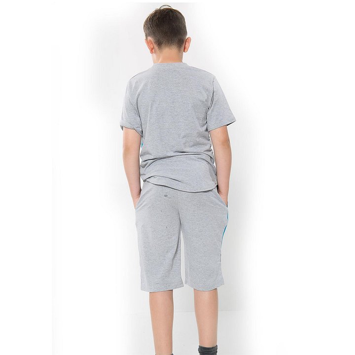 Kids Boys Girls T Shirts 100% Cotton Grey Contrast Panelled Summer Shorts Sets product image (2)