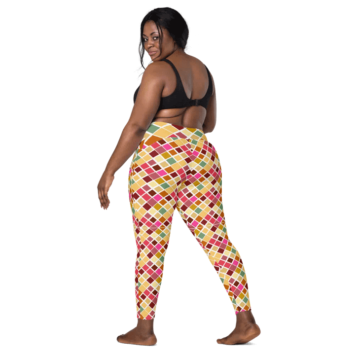 Colorful Square Pattern Design Leggings with Pocket - v5 product image (2)