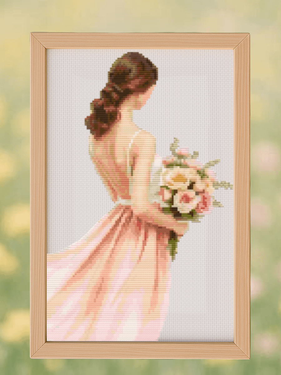 Girl Holding Flowers Cross Stitch Pattern product image (1)