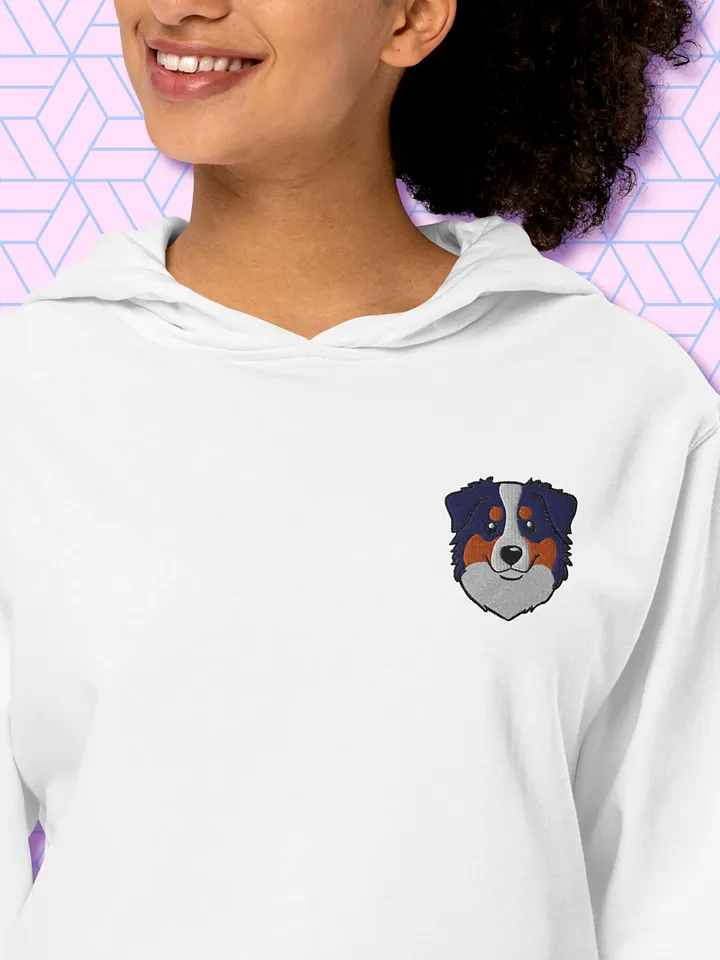 Cute Australian Shepherd Dog Embroidered Face Midweight Hoodie product image (2)