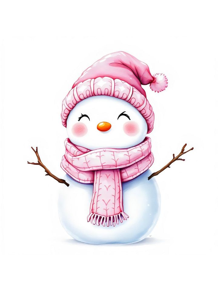 15 Pink Snowman watercolor Clipart Designs - Cute Snowman Clipart - Christmas Clipart Set product image (1)