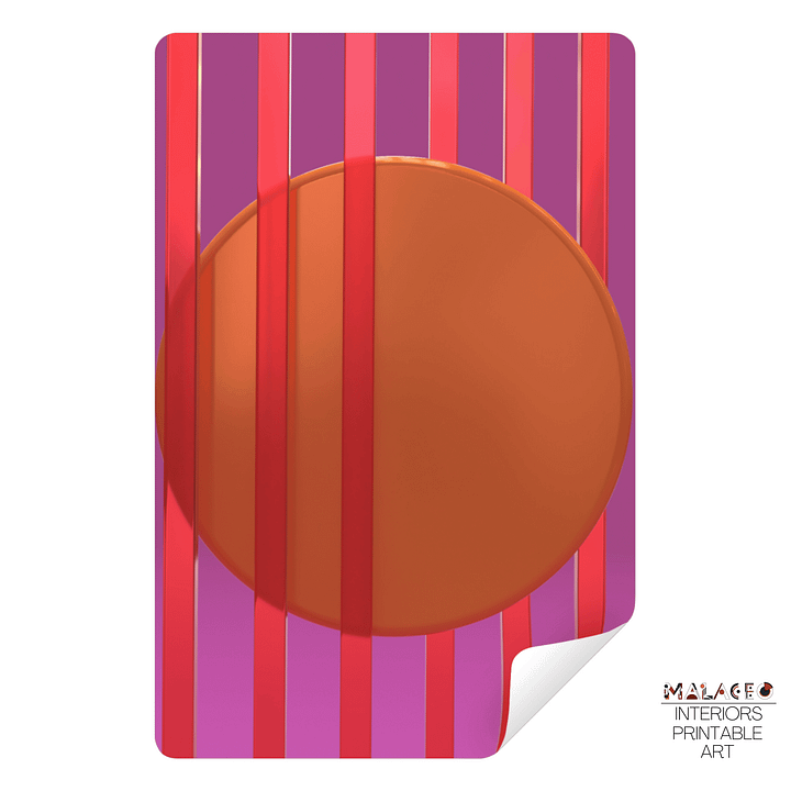 Minimalist 3D Digital Art | Pink Lines Orange Circle on Plum Background product image (2)