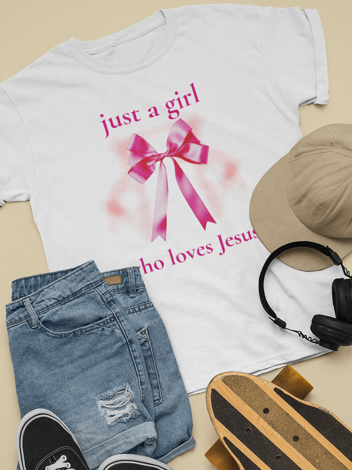 Just a Girl Who Loves Jesus T-Shirt – Christian Coquette Aesthetic – Faith-Based Comfort Colors Tee product image (1)