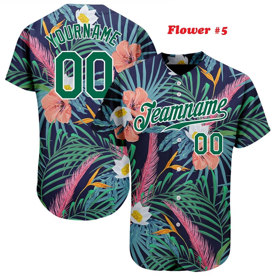 Authentic Baseball Jersey Collection, Personalized Sport Jersey, Hawaiian Multi Colorful, Special Beautiful Flowers, Custom Name and Number product image (136)