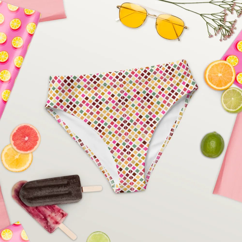 Colorful Square Pattern Design High Waist Bikini Bottom - V3 product image (8)