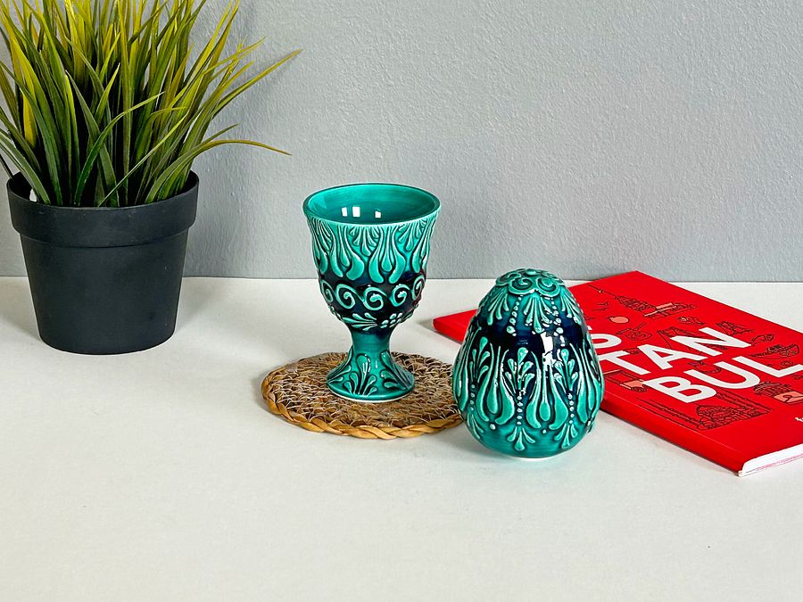 Ceramic turquoise Easter egg — handmade pottery, handmade ceramic, home decor, handmade gift, Turkish ceramic product image (5)